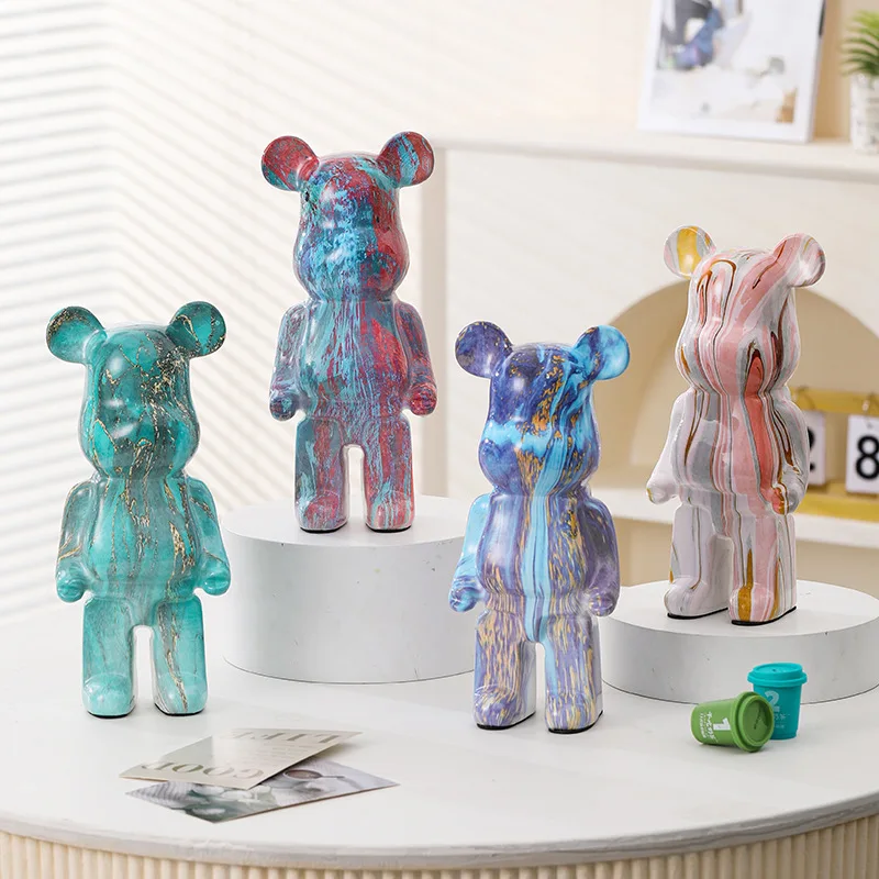 

27cm Graffiti Bear Statue Paint Block Bear Decoration Ceramic Desktop Ornaments Home Decor Living Room Bear Floor Sculpture Gift