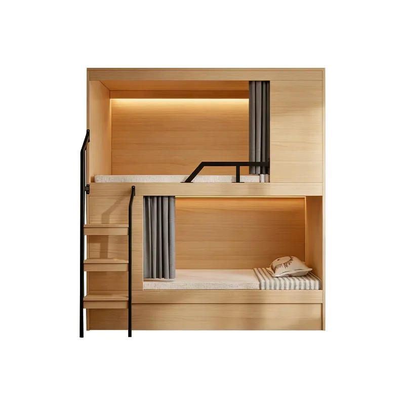 Space Capsule Bunk Bed with Privacy Curtain Upper Lower Loft Bed for Adults Dorm Apartment Hotel Hostel Compact Sleeping Pod