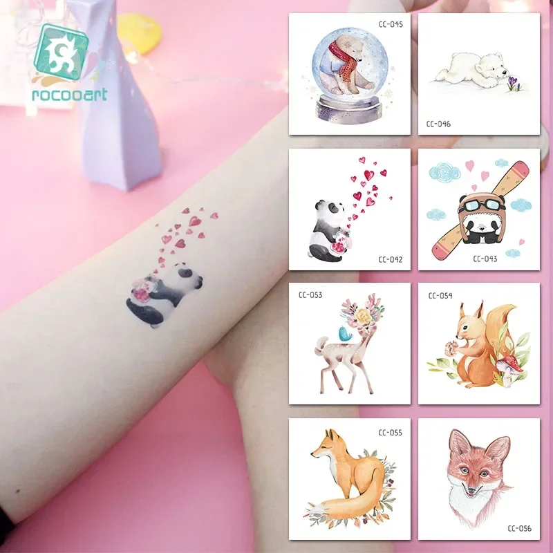 Cute Animals Panda Bear Deer Fox Squirrel Temporary Tattoo Sticker Waterproof Tattoo For Kids  Body Art For Child Girls