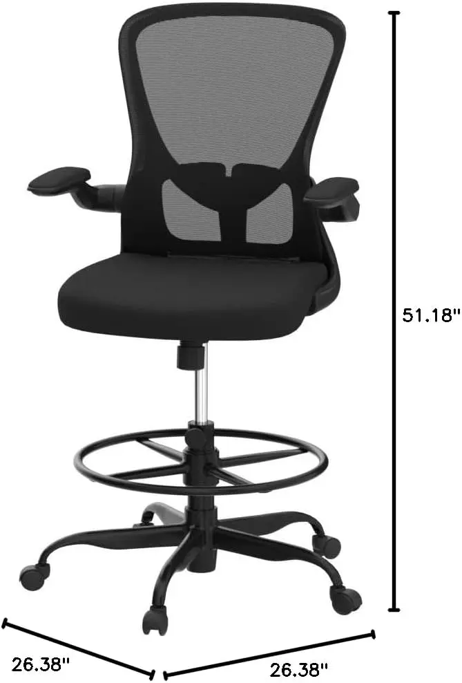 Drafting Chair, Tall Office Chair with Flip-up Armrests Executive Ergonomic Computer Standing Desk Chair, Office Drafting Chair