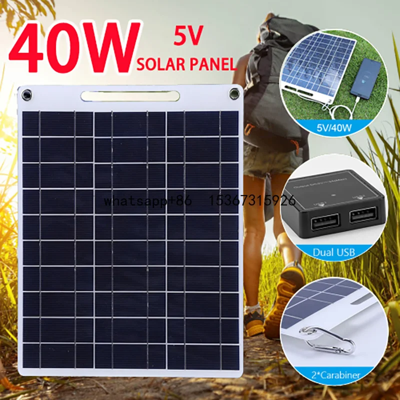 40W Solar Plate 5V Waterproof Solar Panel Portable Dual USB Solar Battery Charger Outdoor Camping Solar Cells Charging