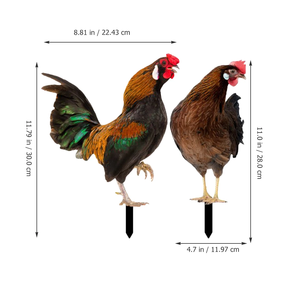 

2pcs Acrylic Garden Chicken Stakes Yard Decorative Stakes Outdoor Lawn Ornament Simulation Animal Stake For Garden Yard Patio