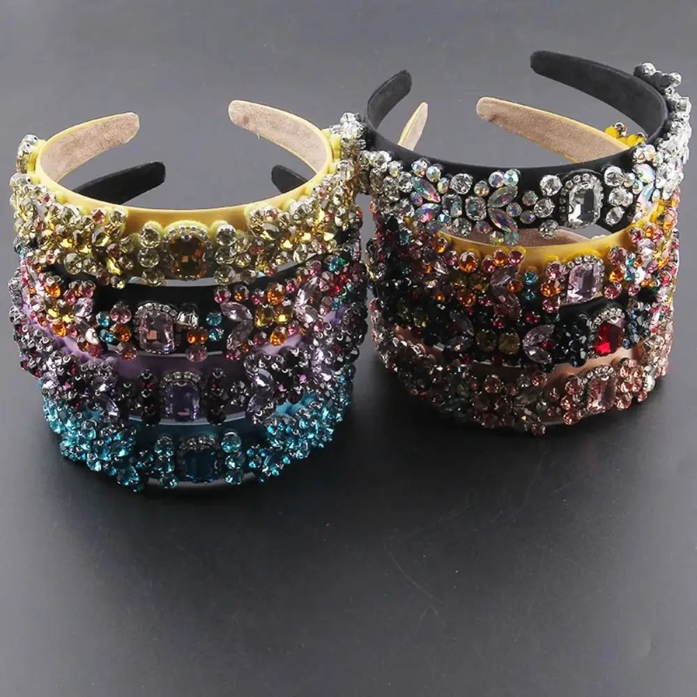 Korean Style Multicolor Rhinestones Baroque Hair Hoop Hairband Gorgeous Luxury Headband Tiaras Prom Hair Accessories