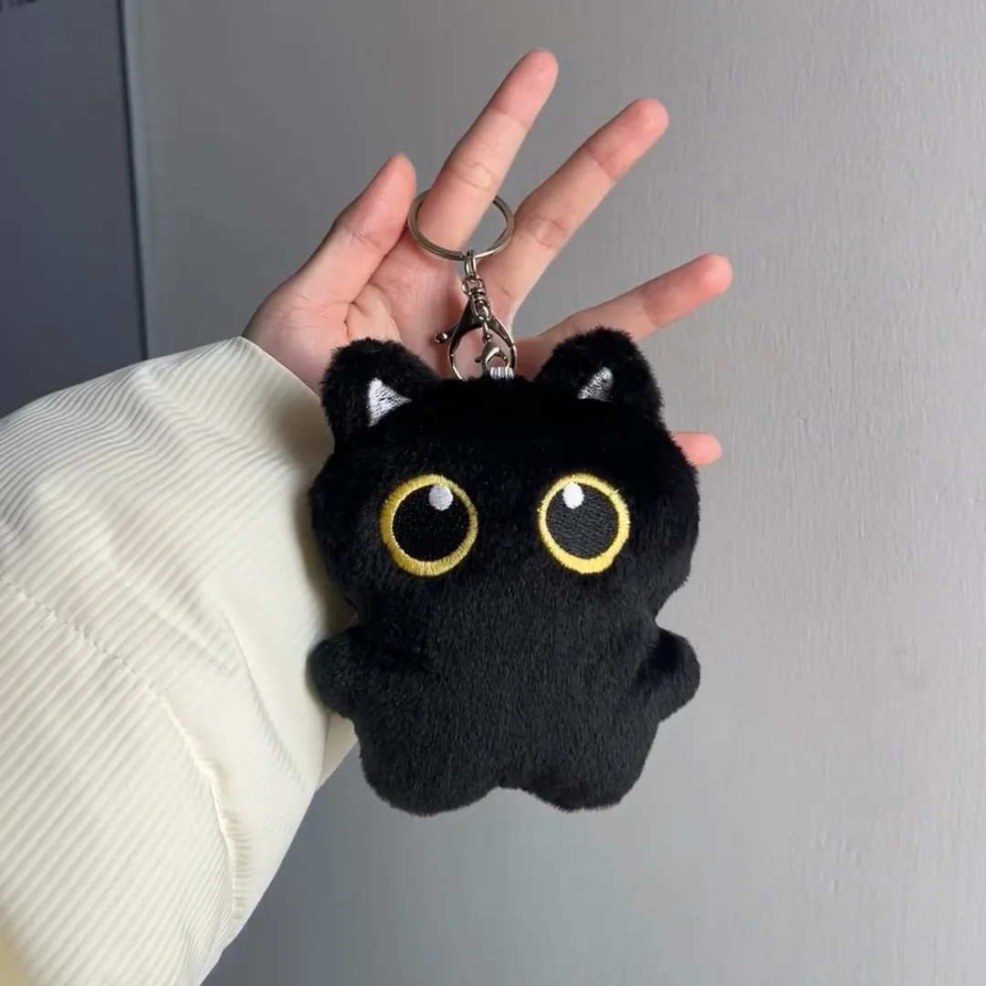 Cartoon Cute Black Cat Plush Keychain Squeaky Toy Squishy Bag Pendant Soft Stuffed Toy Ins Style Cuddly Cat Doll Boys Girls Gift