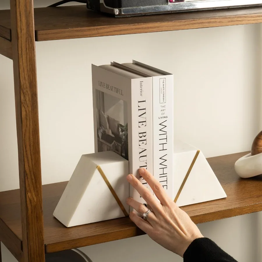 نهايات كتاب رخامية للأرفف الدفتين المزخرفة للكتب الثقيلة الفريدة من نوعها في منتصف القرن الحديثة باللونين الأبيض والذهبي مع النحاس I