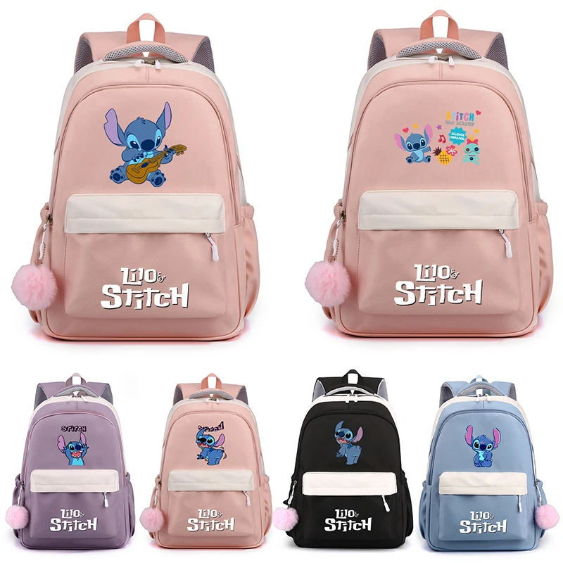 

MINISO Anime Lilo Stitch nylon Backpack Large Capacity bookbag for Teenager girls Travel Bag daily schoolbag gift Rucksack