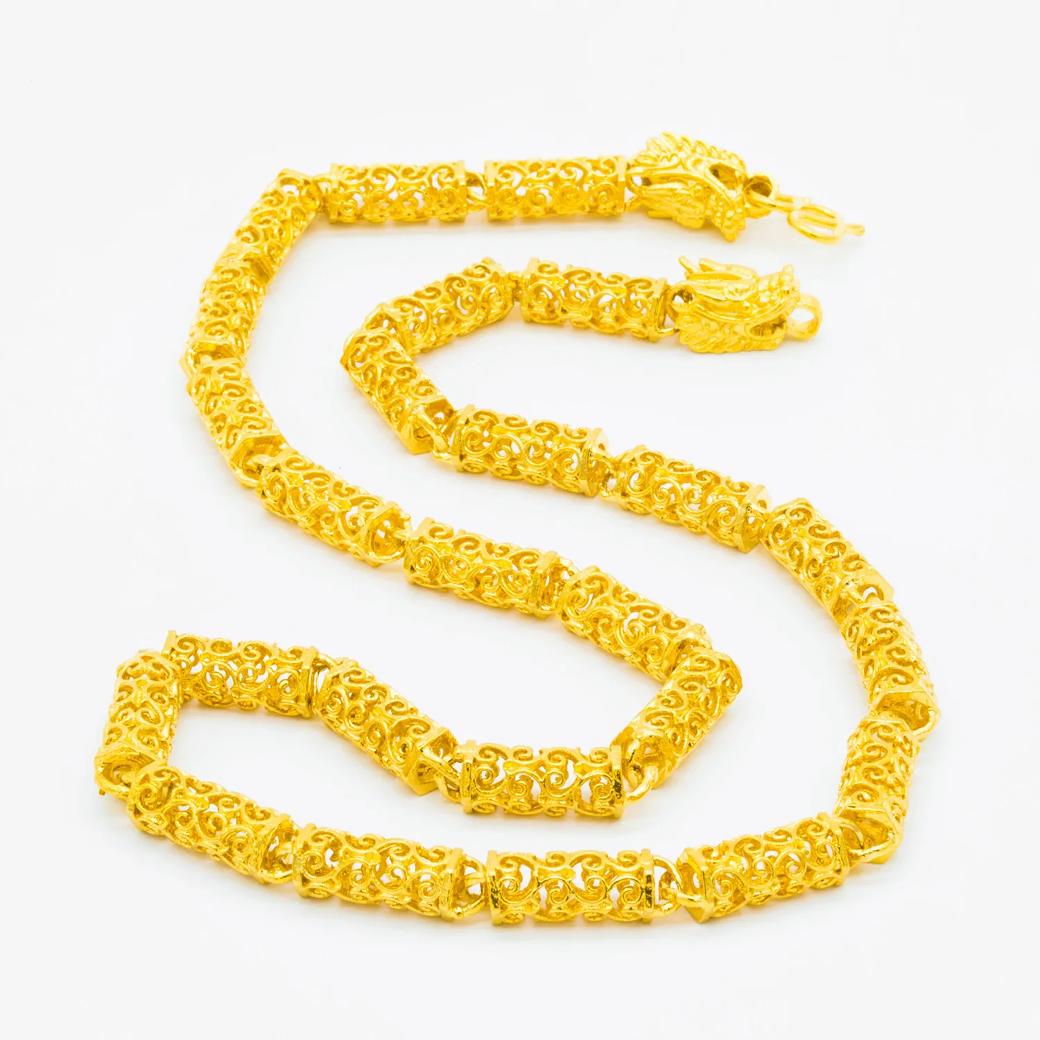Luxury 24K 9999 Pure Gold real gold Men's Cylindrical Xiangyun Necklace