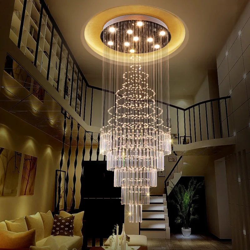 Modern LED Staircase Crystal Chandelier Hotel Restaurant K9 Crystal Lamp Villa Large Living Room Chandelier Home Lighting