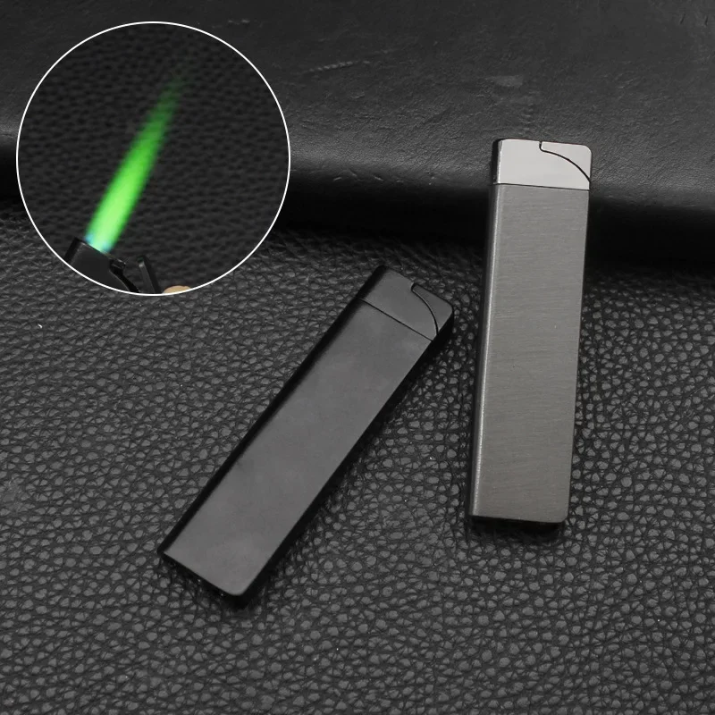 Mini Windproof Lighter, Green Flame Refillable Butane Gas Lighter, Simple Cigarette Lighters Smoking Accessories for Men Women