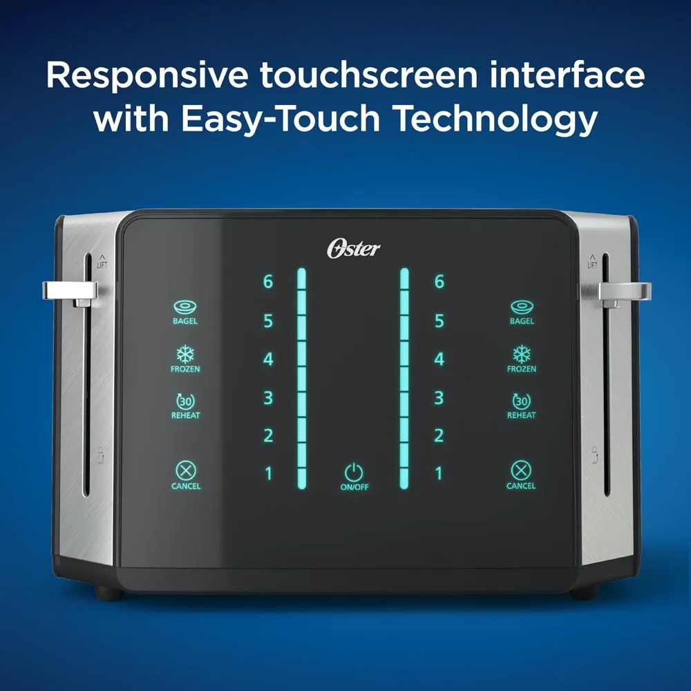 Oster 4-Slice Toaster, Touch Screen, Stainless Steel, Digital Timer, 6 Shade Settings, Easy to Clean, Removable Crumb Tray