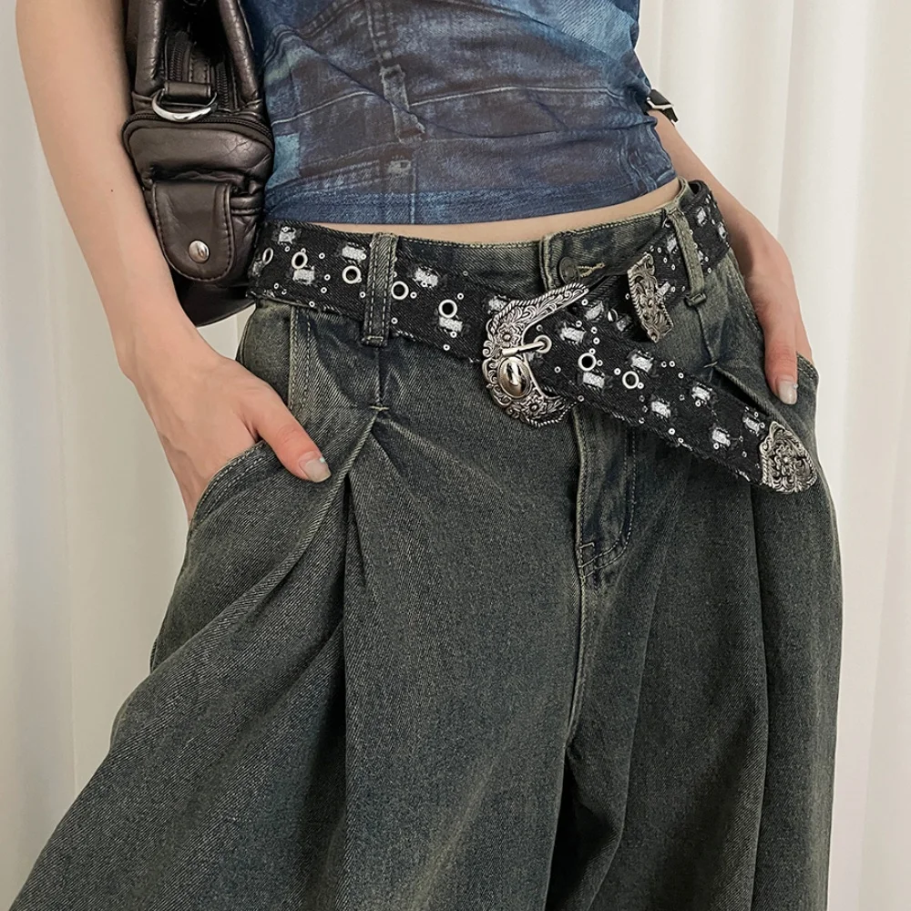 Luxury Designer Belt Y2K Unisex Jeans Goth Belts For Women High Quality Luxury Black Punk Accessory 3.8cm Waistband Men Boho
