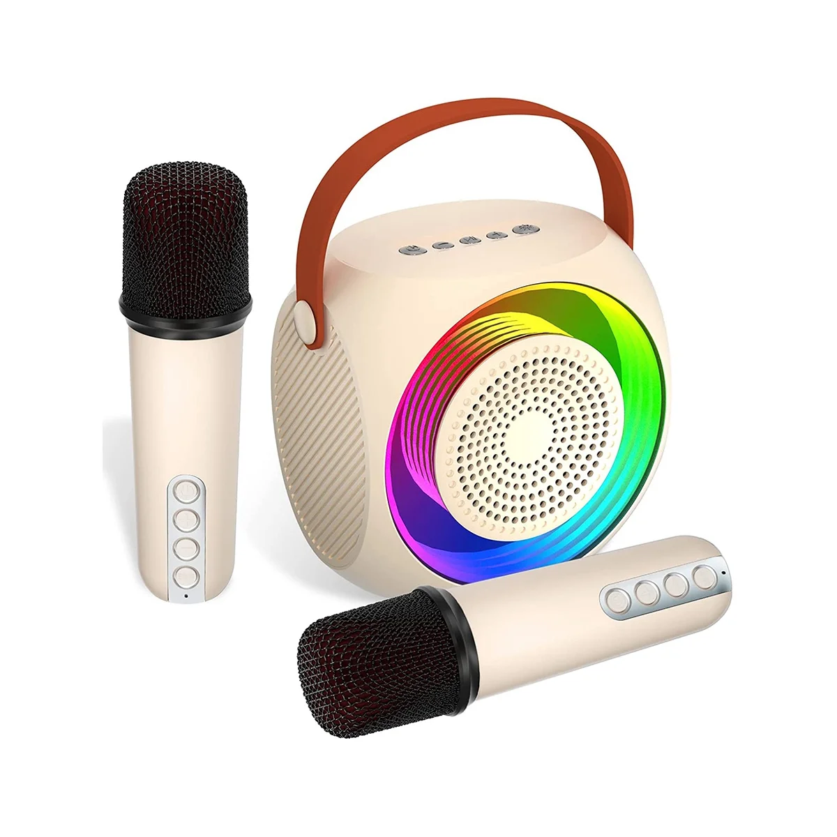 

Mini , Portable Bluetooth Speaker 2Pcs Wireless Microphone and Adults with LED Lights, White