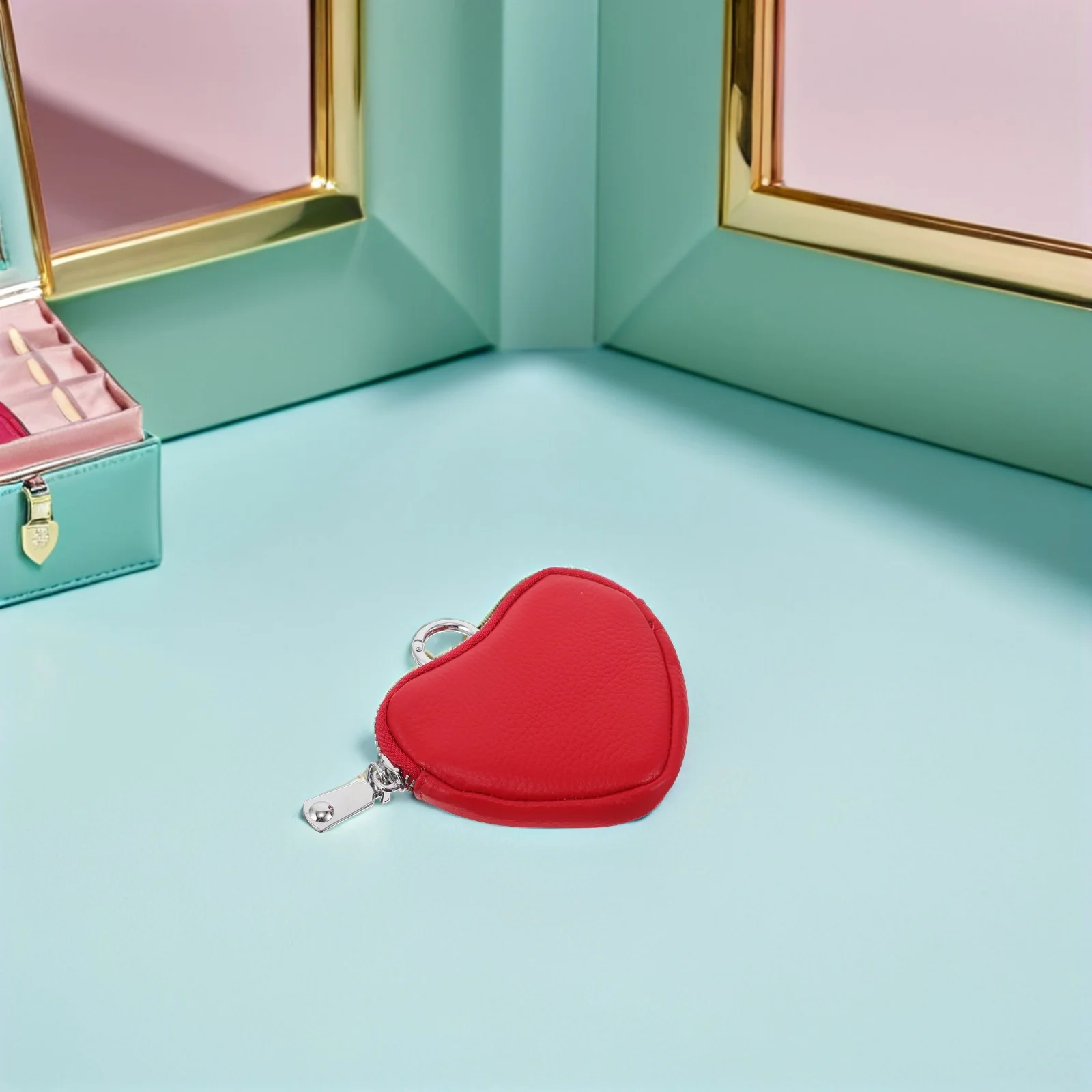 Portafoglio piccolo a forma di cuore rosso Portamonete femminile Portachiavi Mini custodia Elegante portamonete per viaggi Shopping Uso quotidiano Donna