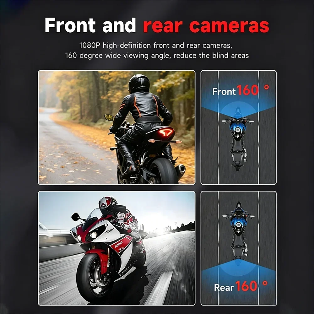 1080P Motorcycle Dash Cam Dual Lens IP67 Waterproof WiFi Connection EIS Anti-Shake Sports Motorbike Driving Video DVR Recorder
