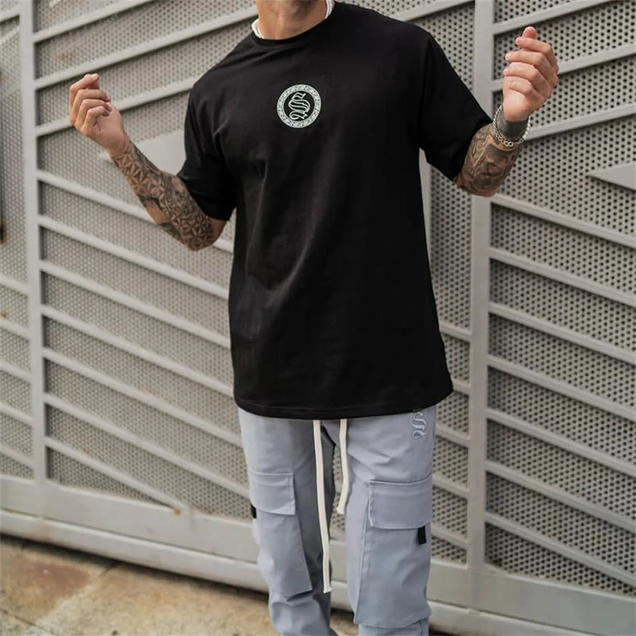 Summer New Men's Brand Cotton Loose Fitness T-Shirt Men's Gym Training Sweat Absorption Sports Short Sleeve Casual Black Tops