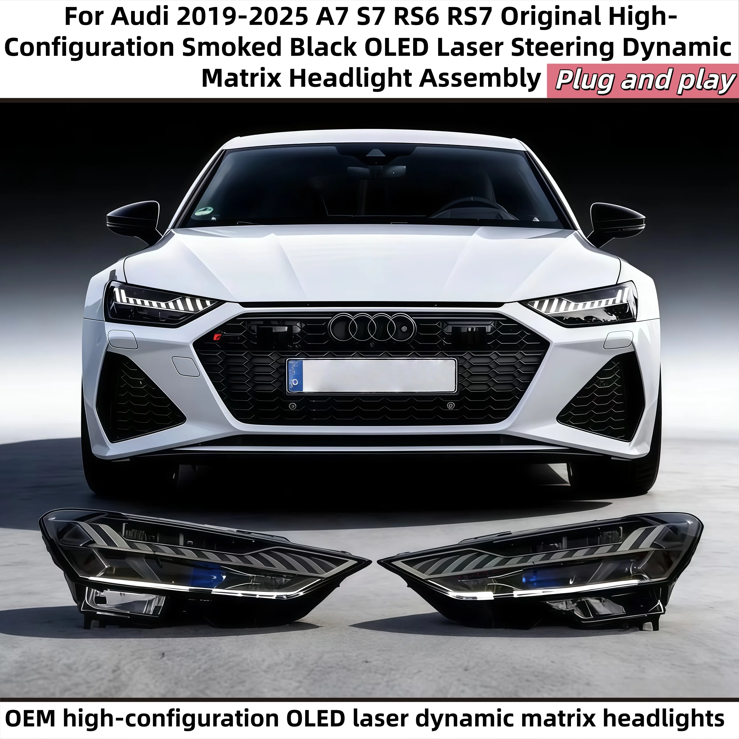 

Car headlight For Audi 2019-2025 A7 S7 RS6 RS7 OEM High-Configuration Smoked Black OLED Laser Dynamic Matrix Headlight Assembly