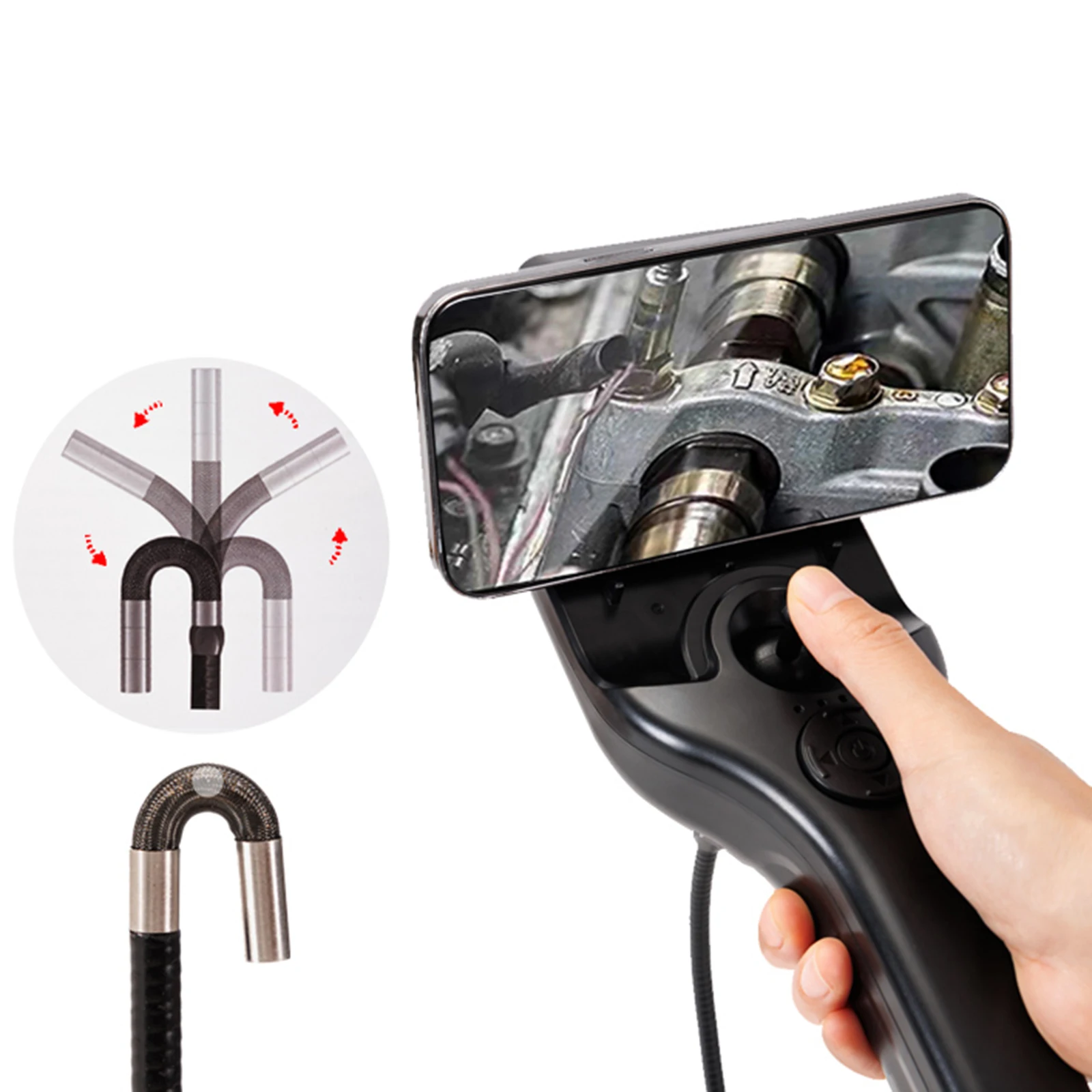 WIFI 4 Way Articulated Industrial Borescope 6mm Diameter Probe HD 1080P 360 Degree Steering Industrial Borescope With 6 LED