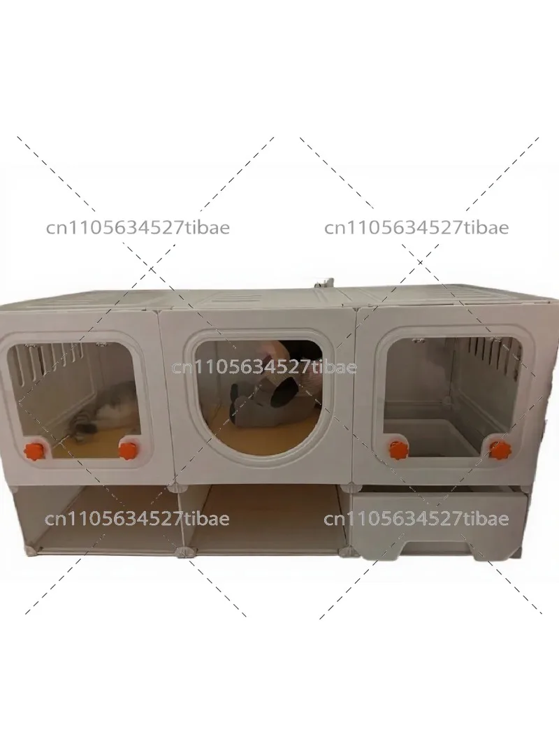 Cat House with Bed and Litter Box Indoor Cat Cage with Bedroom Rest Area Space-Saving Pet Condo for Small Large Cats