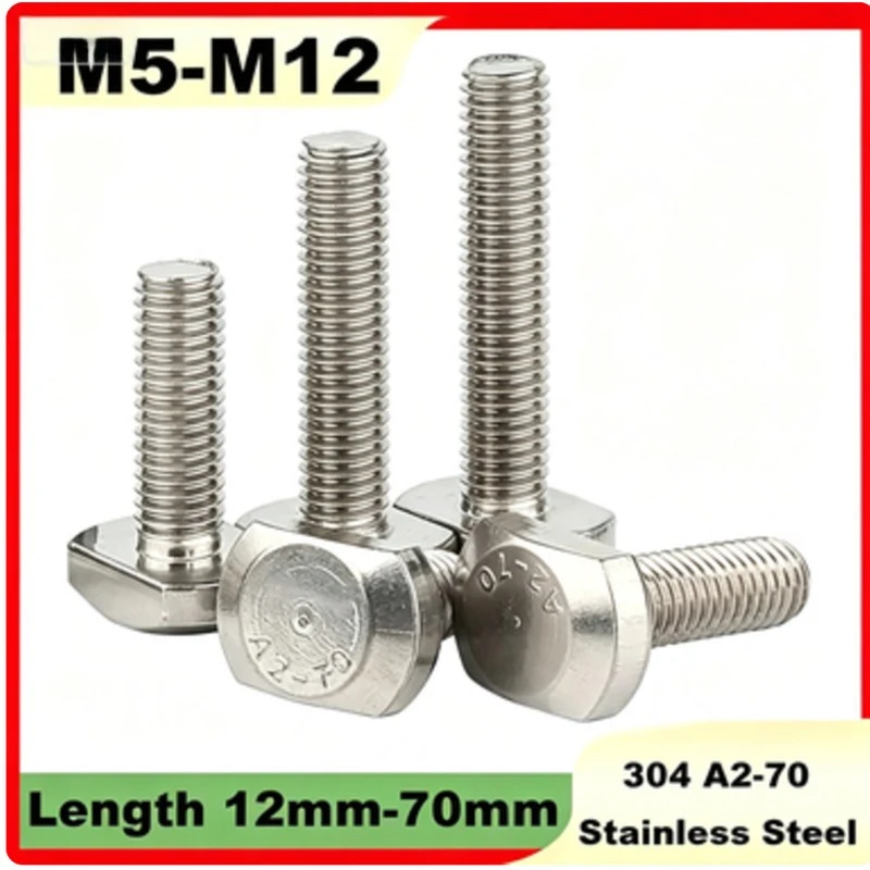 1-10PCS T-slotted Bolts 304A2-70 Stainless Steel M5 M6 M8 M10 M12 T-type Pressure Plate Screws Slides T-rectangular Hammer Heads