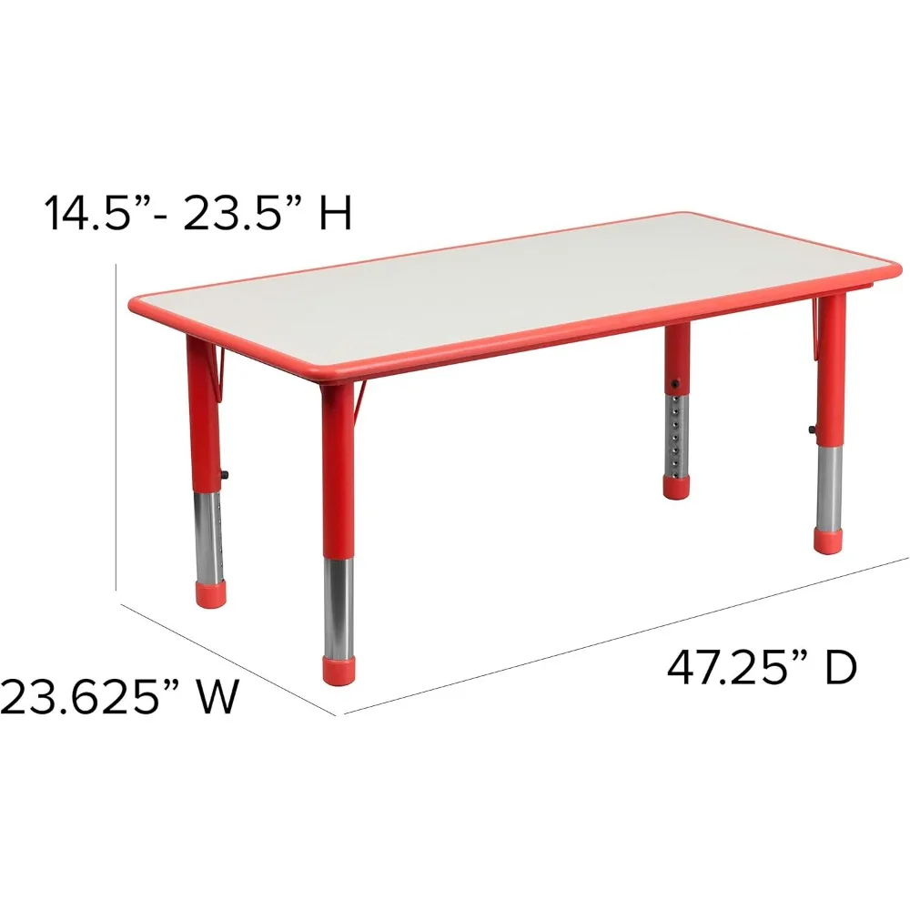 Emmy 23.625''W x 47.25''L Rectangular Red Plastic Height Adjustable Activity Table Set with 4 Chairs