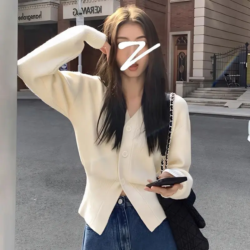 V-neck sweater cardigan outerwear women short spring high-end waistband chic top v neck long sleeve knitted cardigan female