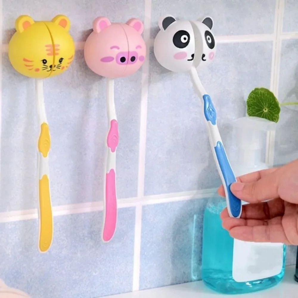 Cartoon Animal Toothbrush Holder Wall Mounted Antibacterial Tooth Brush Storage Rack with Suction Cup Bathroom Organizer