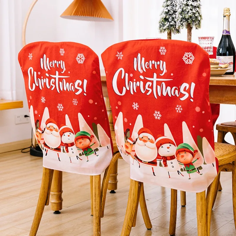 Merry Christmas Santa Claus Printed Chair Cover Elastic Seat Chair Cover For Xmas Home Party Banquet Decoration Chair Slipcovers