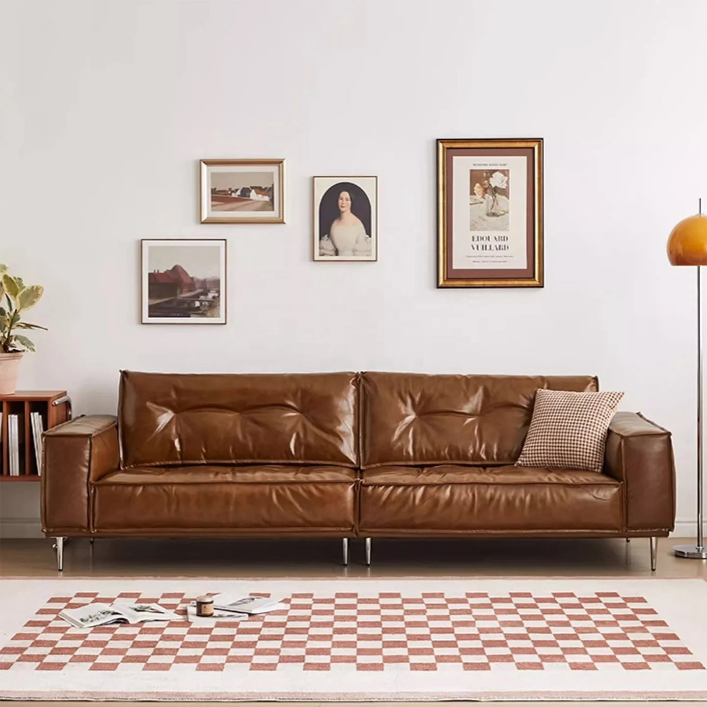 

# Italian Retro Oil Wax Leather 3-seater Living Room Sofa Set Modular Office Hotel Apartment Villa Leisure Sofa
