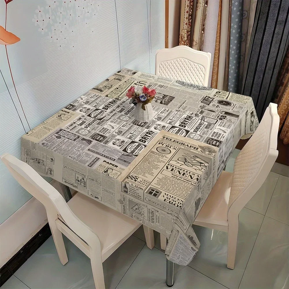 Retro British old newspaper style tablecloth with creative design. Made of woven polyester material.