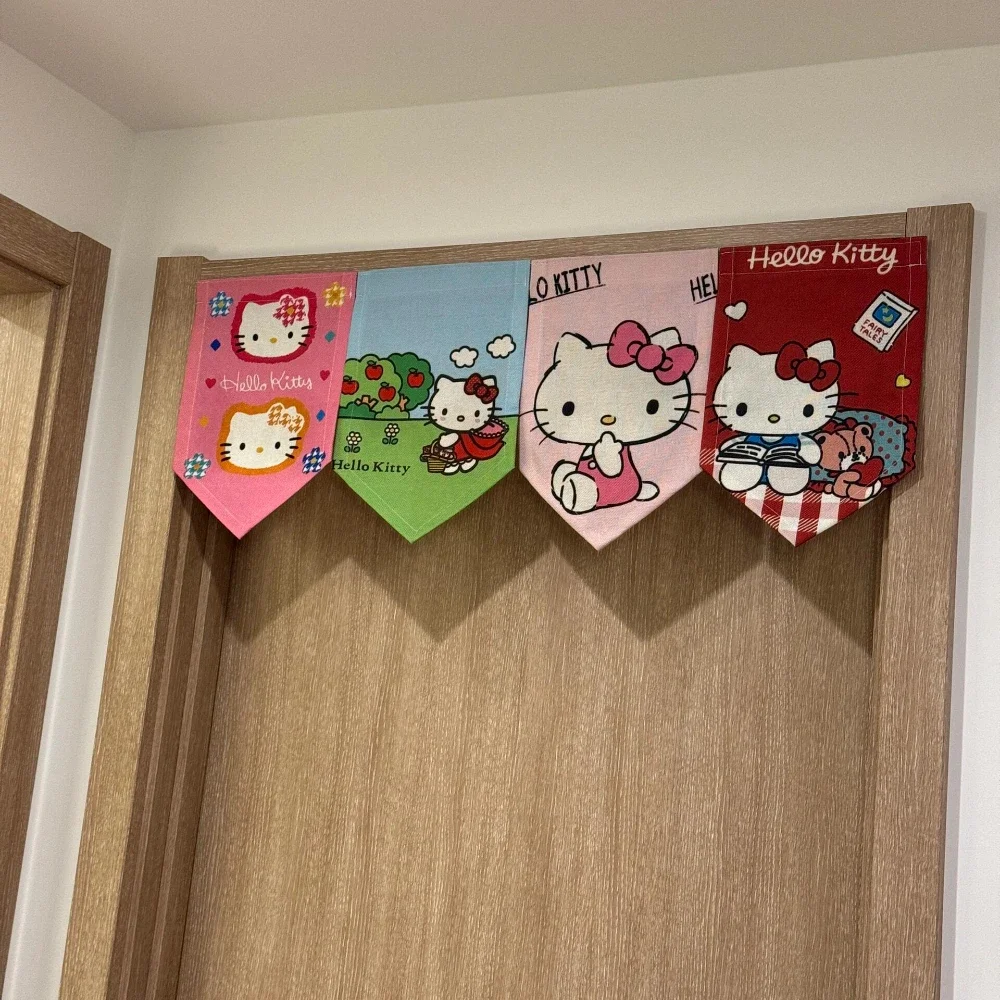 Olá kitty triângulo bandeira cortina casa quarto das crianças cozinha moldura da porta decoração sanrio não perfurado cortina bonito