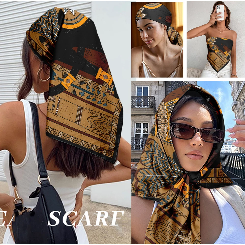 Vintage Print Satin Scarf 90cm Women's Silk Feel Square Neck Scarf, Lightweight Headscarf for Summer Beach Office Daily Travel