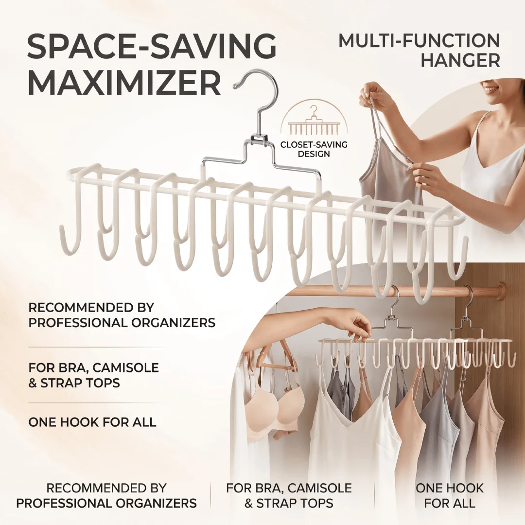 Organizer-Approved Multi-Function Lingerie Hanger Space-Saving Tank Top Bra Rack One Hook Multiple Slots Closet Storage