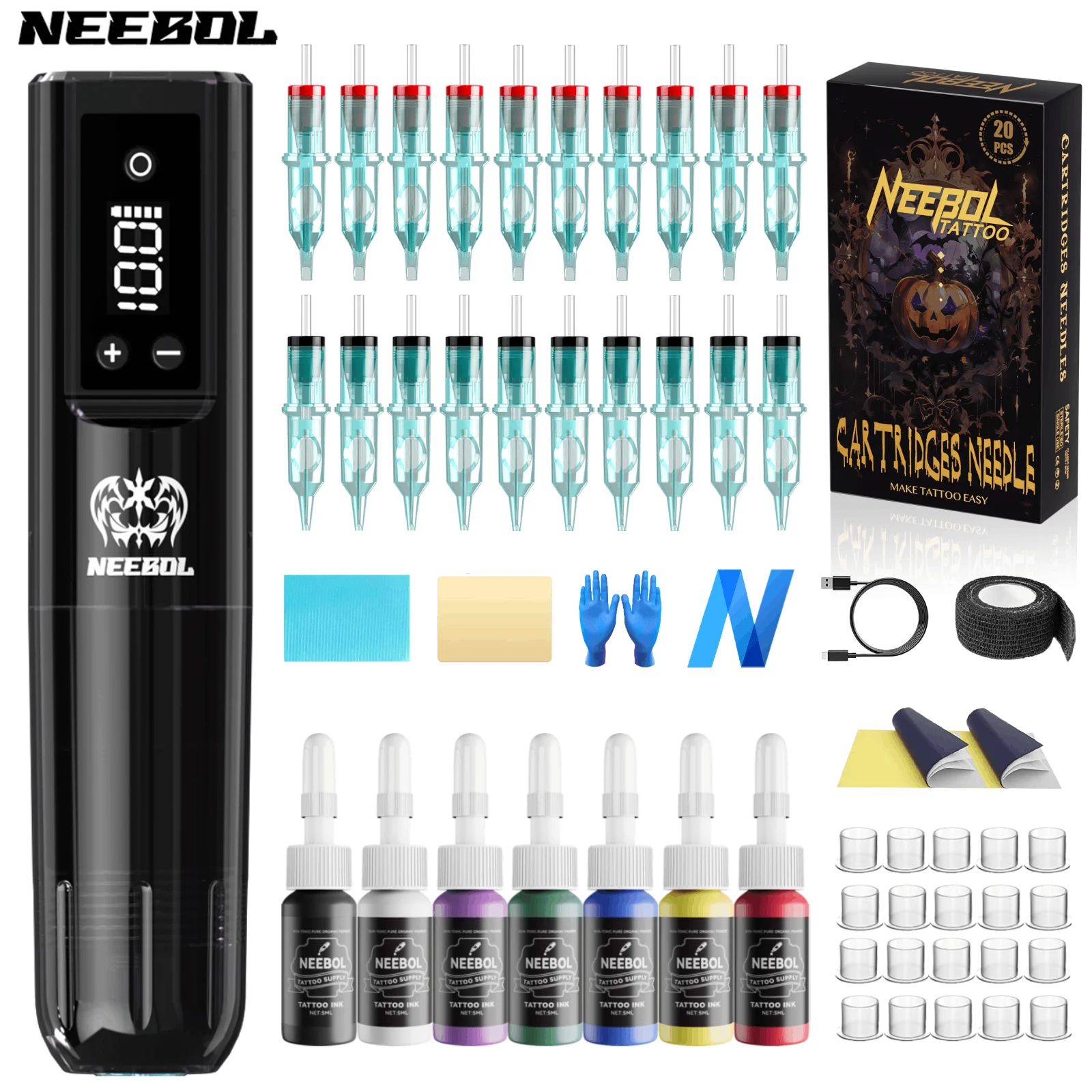 

Neebol Tattoo Kit Halloween Limited Tattoo Pen Kit For Permanent Makeup Tattoo Machine Kit Wireless Power Supply Tattoo Gun Kit