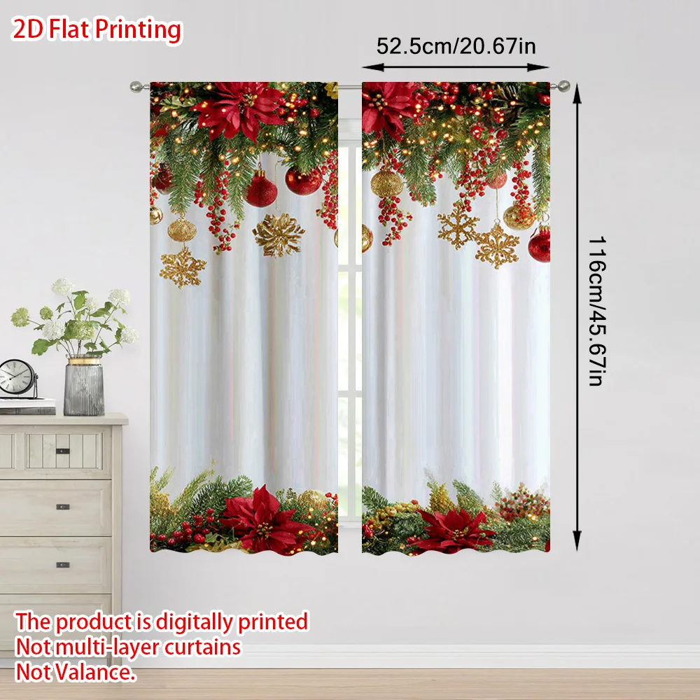 2pcs,holiday Christmas curtains with snowflake and gold sphere patterns,suitable for bedroom,living room,home Christmas curtains