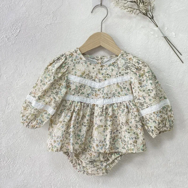 2024 New Autumn Newborn Baby Girls Bodysuits Long Sleeved Cotton Print Infant Baby Girls Jumpsuit 0-24M Children Clothes