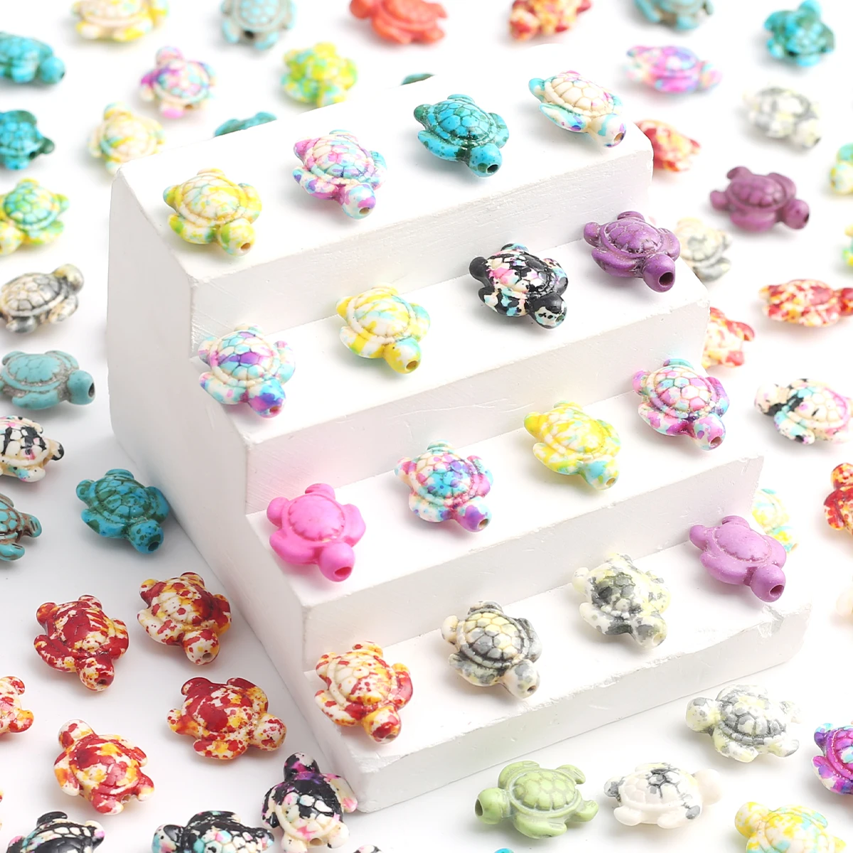 20pcs 14*17mm Colorful Sea Turtle-shape Natural Stone Beads & Marbling Bead Assortments - Glossy Smooth Turquoise Beads