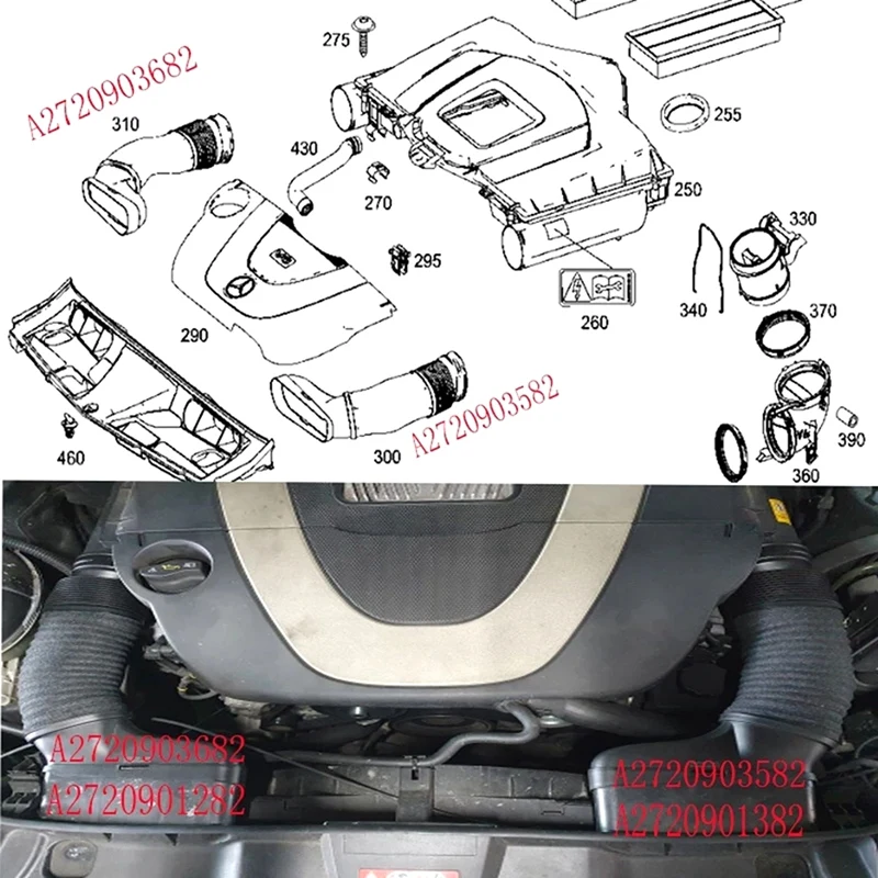 Engine Air Intake Hose Filter Hose Pipe For Mercedes Benz W204 W212 C300 C350 E300 Left & Right A2720903582 A2720903682