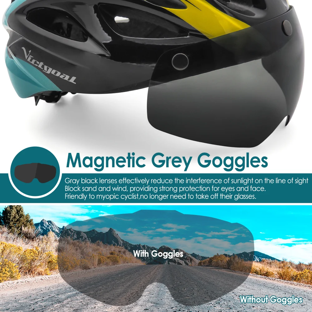 VICTGOAL Adults Bike Helmet Goggles LED Rear Light Men Women Cycling Helmet Road Bicycle Helmets MTB E-Bike Cap Scotter Headgear view 3