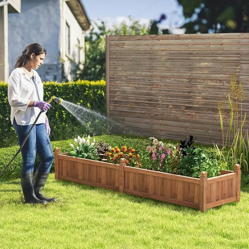 Wooden Raised Garden Bed, 91L x 24W x 16H, Outdoor Rectangular Planter with Liner & Drainage Holes, Ideal for Patio, Vegetables,