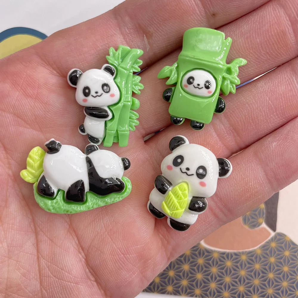 10pcs Kawai Resin Panda Bamboo Series Flatback Cabochons Character Parts DIY Ornament Jewelry Making Hairwear Accessorie image 4