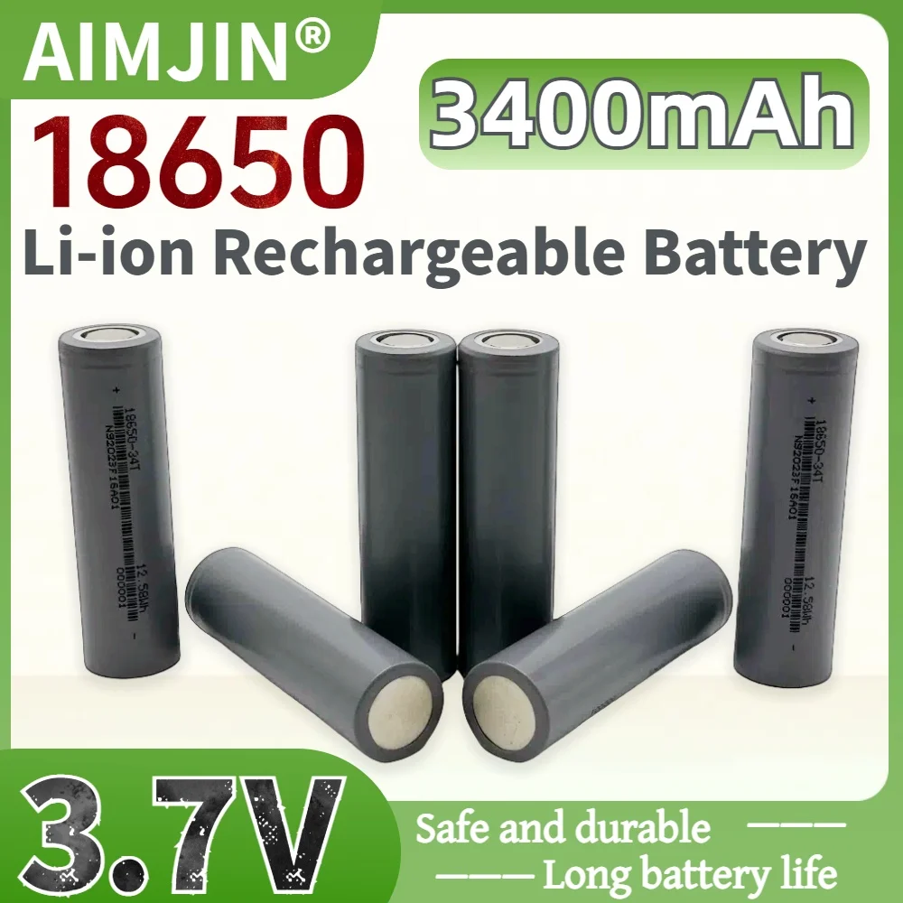 100% New 18650 3.7V 3400mAh 12.58Wh Lithium-ion Rechargeable Battery Suitable for Walkie Talkie Flashlight Assemblable cell etc