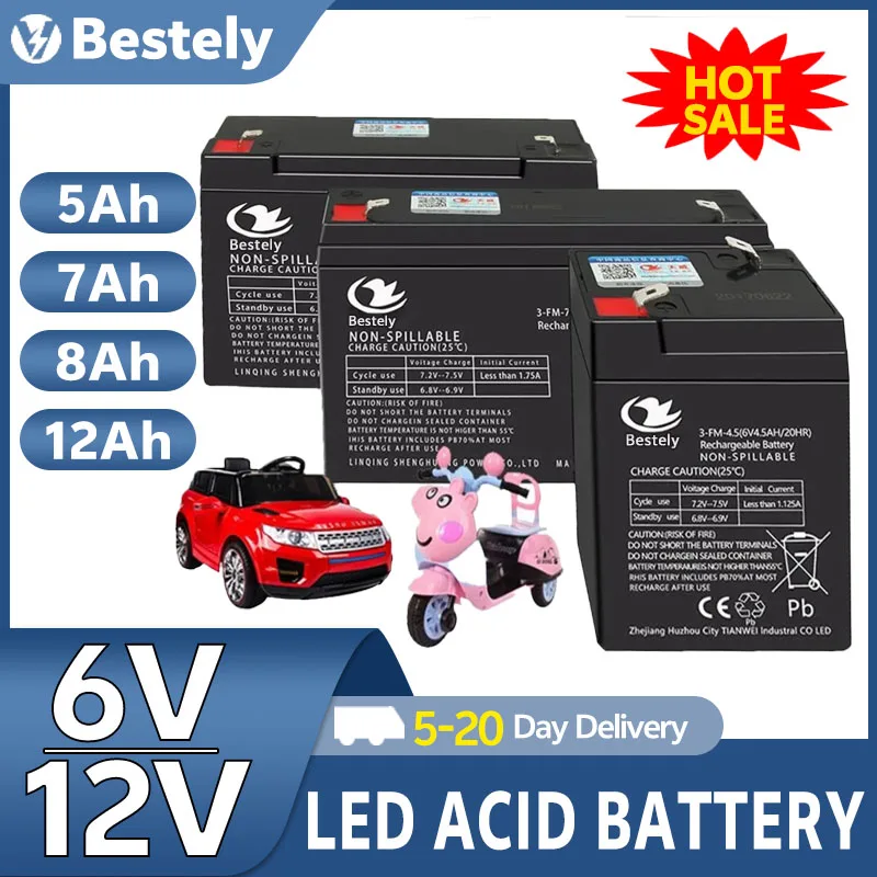 High Capacity 5Ah/7Ah/8Ah/12Ah Rechargeable Battery 6V/12V for Kids' Electric Toys Cars Motorcycles Strollers