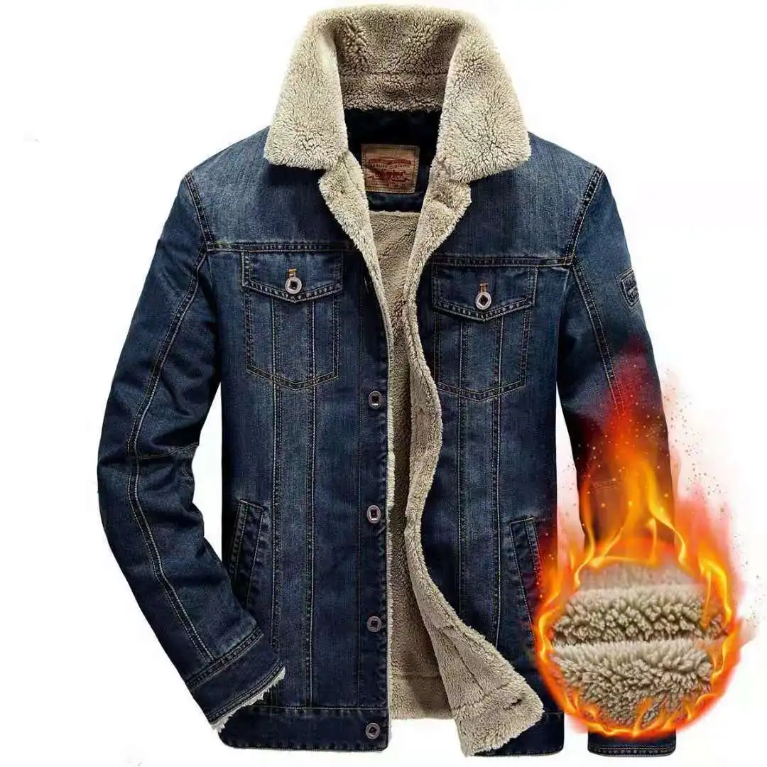

Winter Men's Denim Jacket Men's Cotton-padded Casual Large Size Fleece Jacket Men's Coat