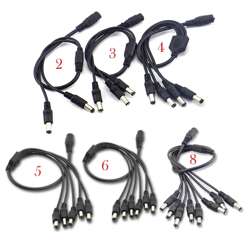 2.1*5.5mm 1 Female To 2 3 4 5 8 Male DC Power Splitter Plug Cable for CCTV Security Camera Accessories Power Supply Adapter