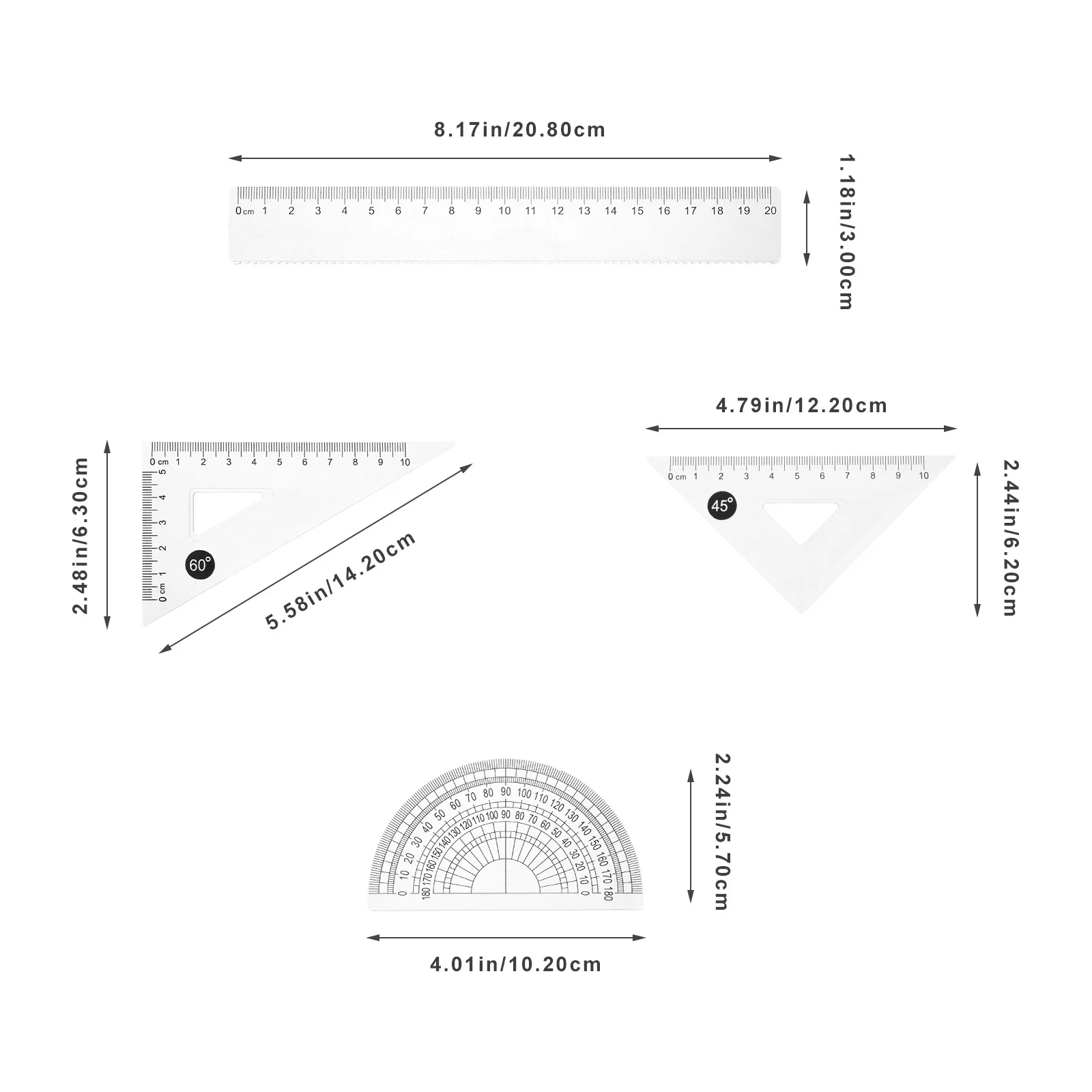 1Set Geometry Ruler Drawing Tool Lightweight Multi Functional Protractor Measuring Tool School Stationery