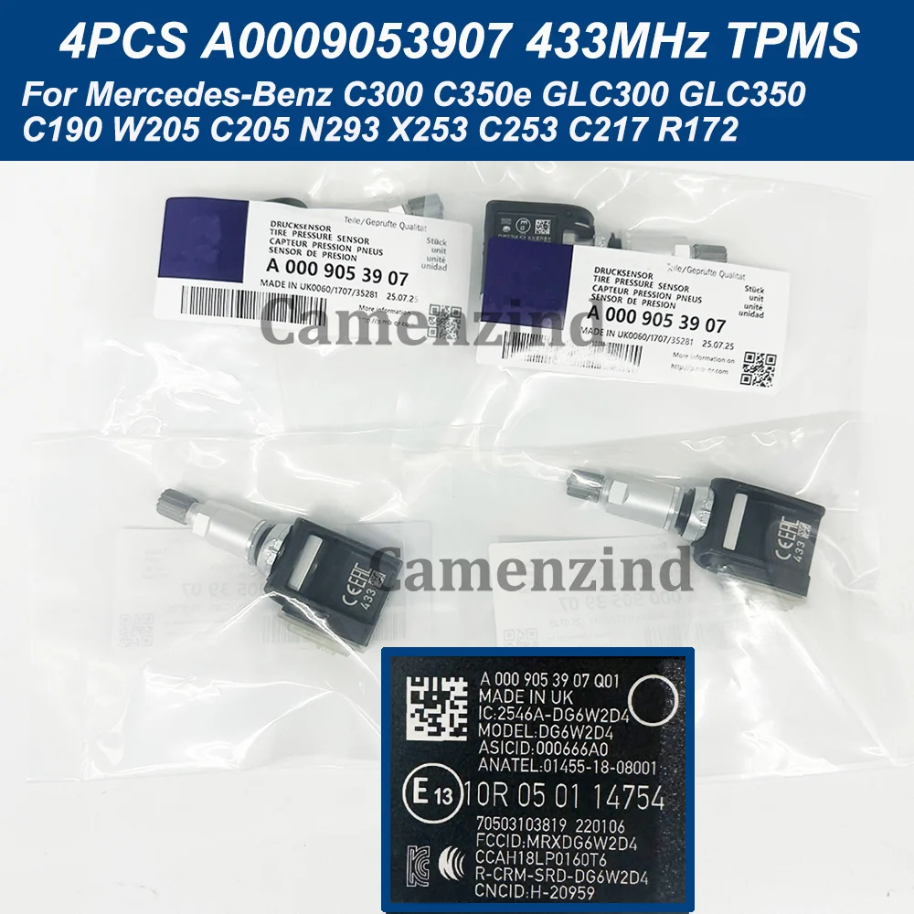 

4 шт. A0009053907 0009053907 TPMS датчик давления в шинах 433 МГц для Mercedes-Benz C190 W205 C205 N293 X253 C253 C217 R172 C300