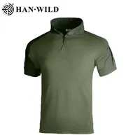 Men's Short Sleeve Softair Tactical Shirt for Men Combat Shirt Zipper Cotton Hiking CP Camoufalge Airsoft T Shirts Climbing Tee