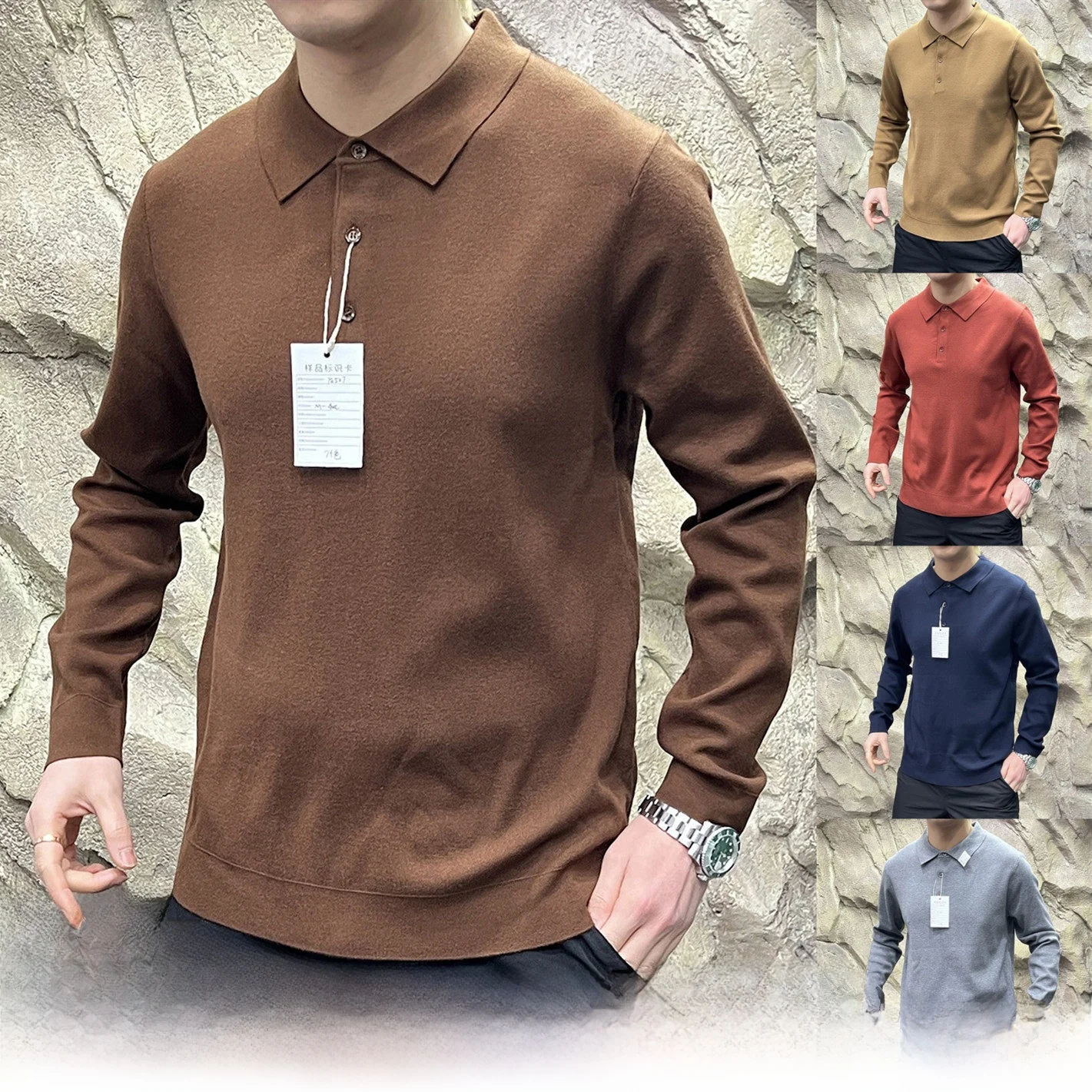 

Мужской вязаный свитер с воротником из смесовой шерсти, модный, осенне-зимний, новинка, легкий, удобный, дышащий