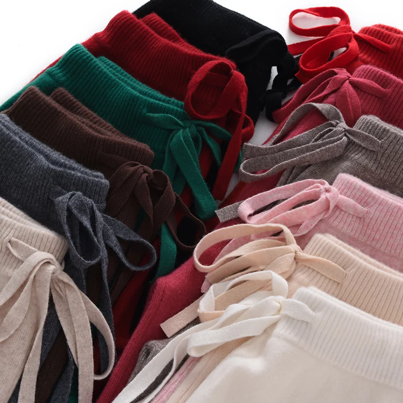 ZYCZCXX Knitted Pants 100% Merino Wool Women Clothes Wide Legs Pants Fall Winter Trousers Vintage Long Pants Y2K Korean Fashion