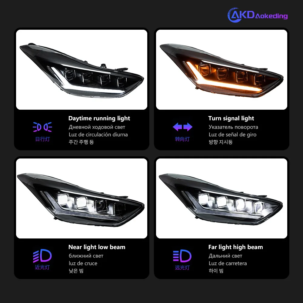 AKD Car Styling Head Lamp for Elantra Headlights 2011-2016 LED Upgraded and Modified Daytime Running Lights Auto Parts